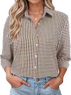LOMON Womens Long Sleeve Button Down Shirts Casual Loose Fit Cotton Collared Blouses
