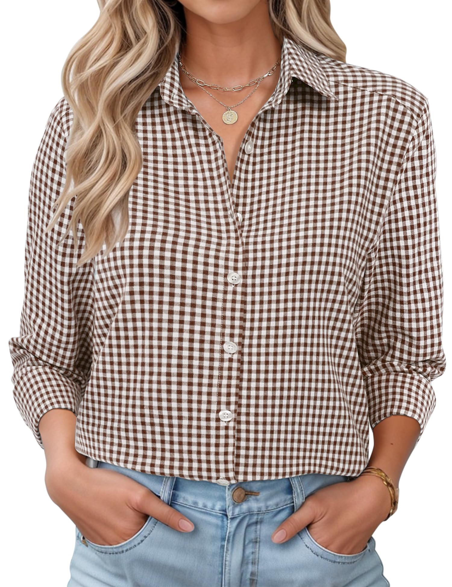 LOMON Womens Long Sleeve Button Down Shirts Casual Loose Fit Cotton Collared Blo