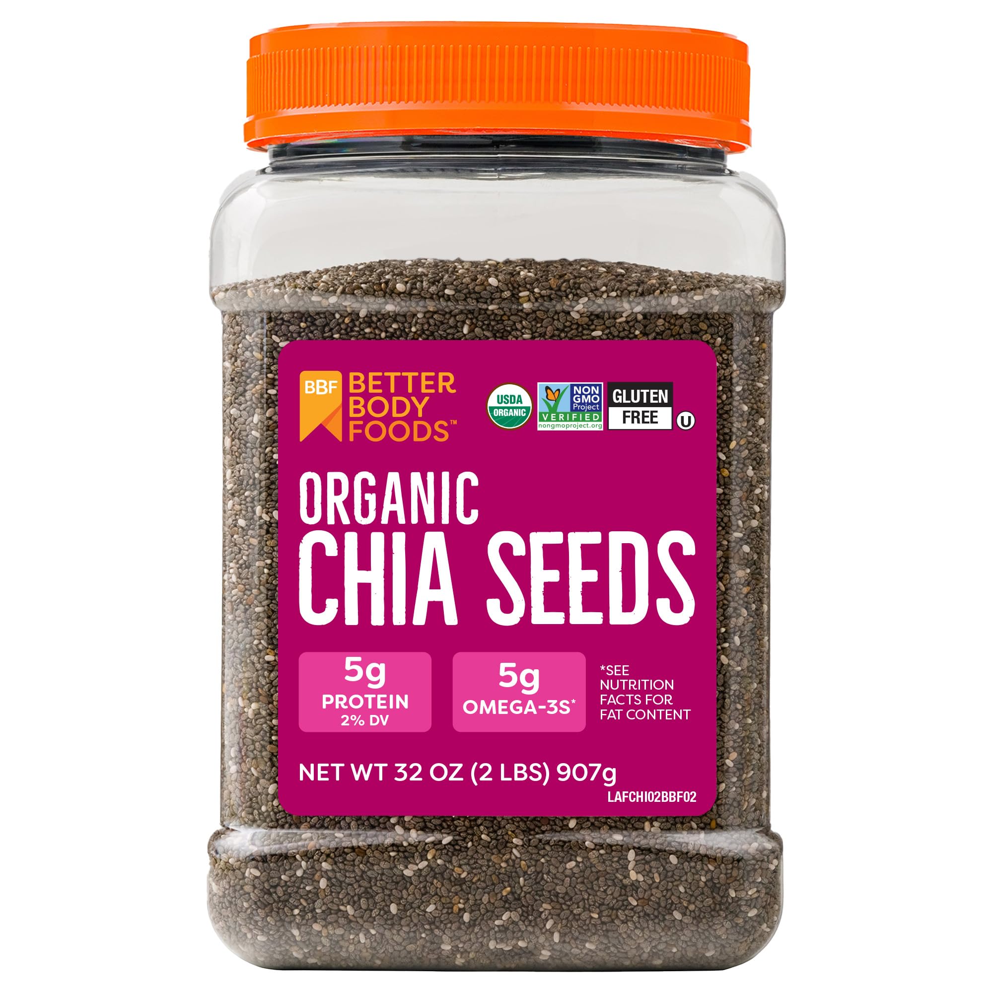 BBF Organic Chia Seeds 32 Oz, Omega-3 & Fiber, Pudding, Smoothies, Oatmeal | Hig