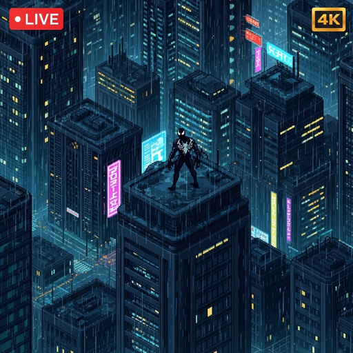 Venom Dark City Isometric Pixel Escape: Shadowed Neon Metropolis Crawling Throug