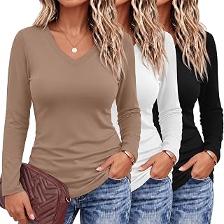 Evervibe 3 Pack Women's Plus Size Shirts Long Sleeve V Neck Tops