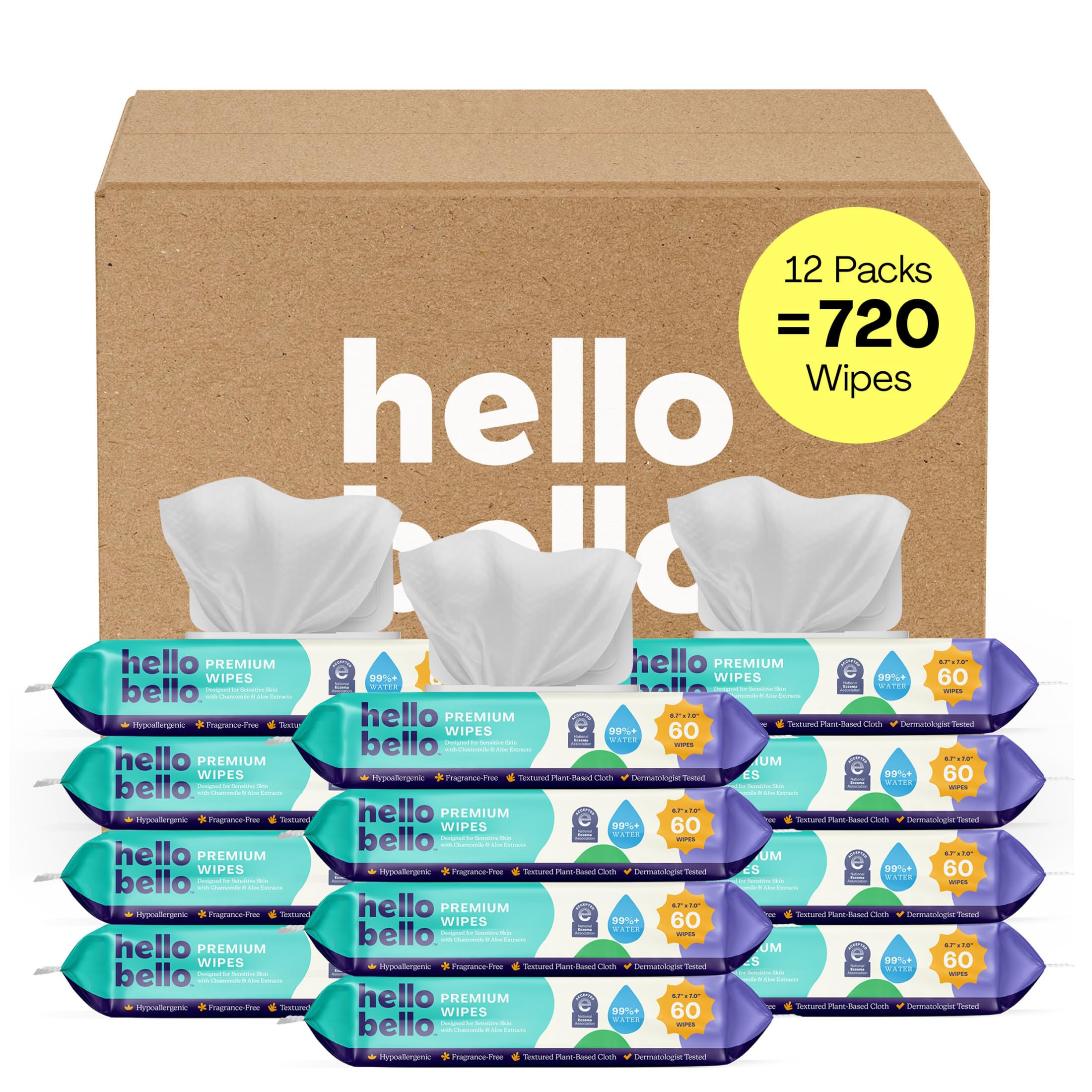 Hello Bello Premium Fragrance-Free Baby Wipes, with Chamomile &amp; Aloe Extract