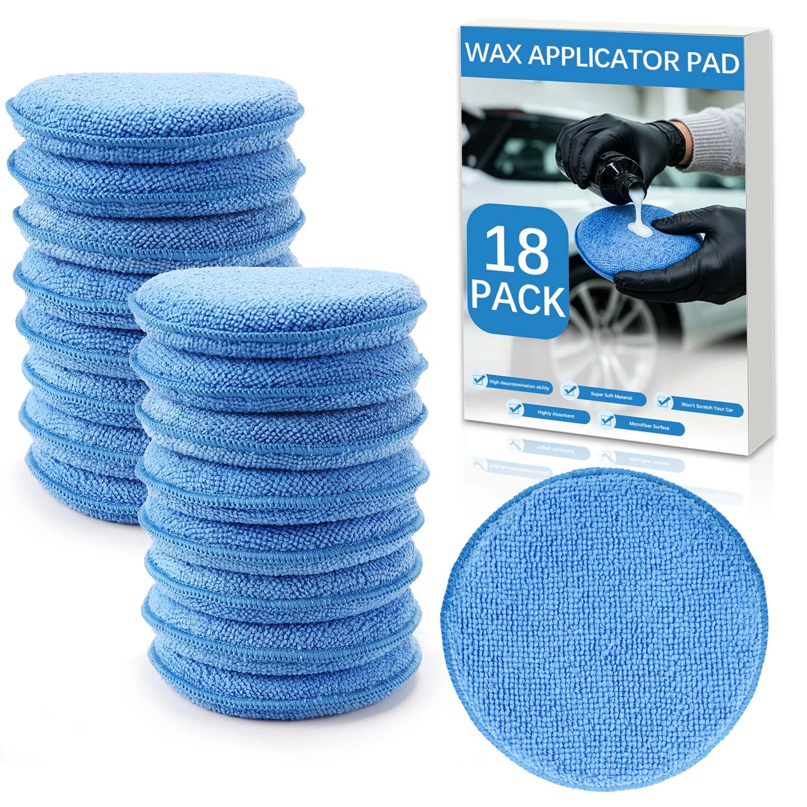 HeatPure 18 Pack Car Wax Applicator Pad 5 Inch, Foam Microfiber Applicator Pad f