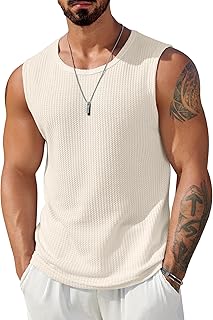 COOFANDY メンズ カジュアル タンクトップ 2パック ワッフルニット ノースリーブ シャツ 通気性タンクトップ 夏 マッスルTシャツ