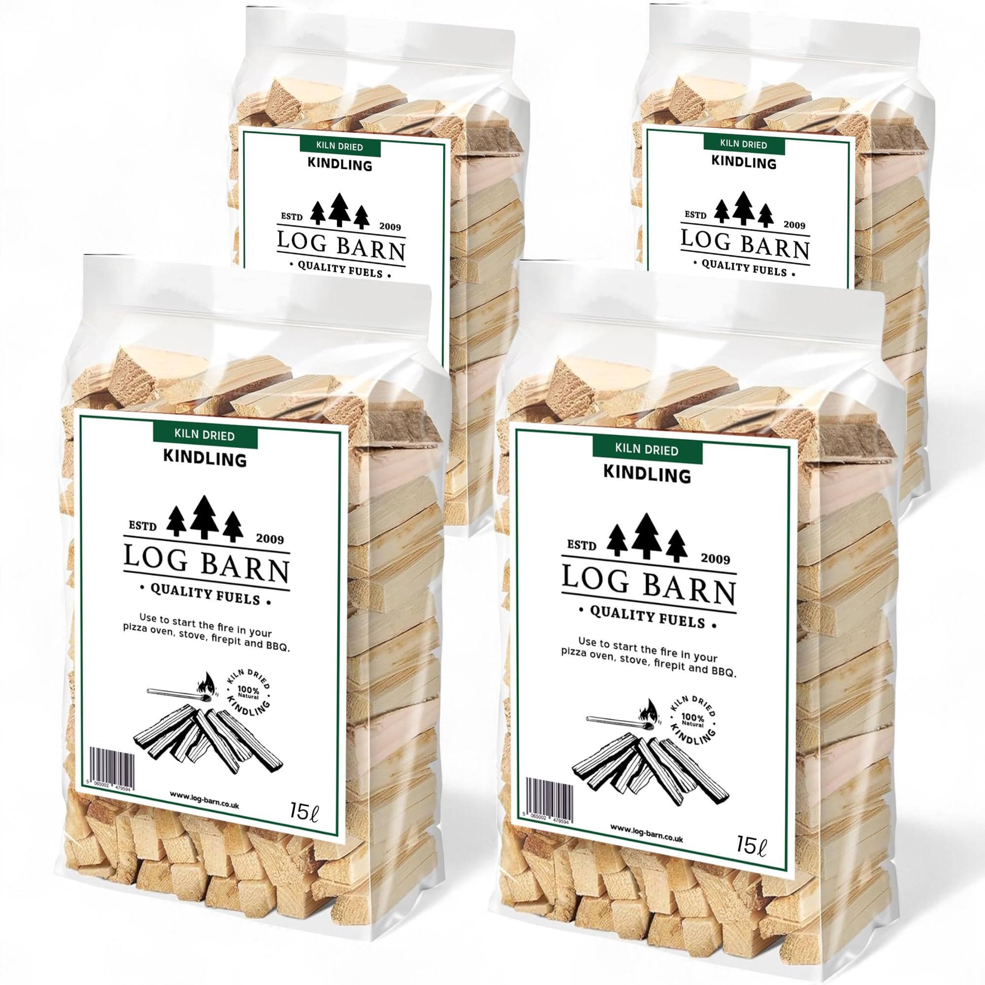 Log Barn Kiln-Dried Kindling Wood for Wood Burner – approx 10kg 4 x 15l bag | Bu