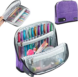Crochet Hook Case, Stand-Up Crochet Hook Organizer for Hooks up to 7" | Crochet hook holder with stand-up storage and organizer pockets for ergonomic hooks, crochet needles, accessories &amp; supplies