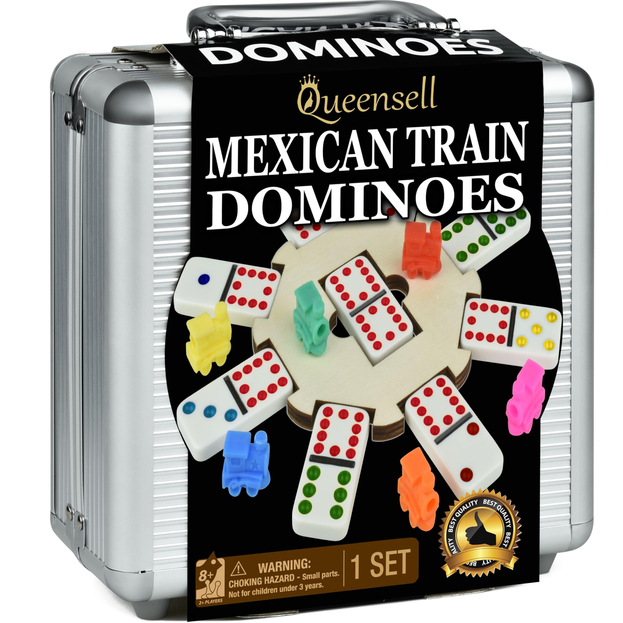 Mexican Train Dominoes Set with Wooden Hub, Domino Tile Board Games - Double 12 