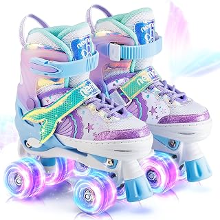 NEMONE Mermaid Adjustable Roller Skates for Girls Kids Toddlers