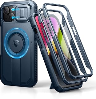 Dexnor Magnetic Cover Compatible with iPhone 13/14 with Sliding Camera Cover & Adjustable Kickstand & Built-in Screen Protection, Sturdy Shockproof Cases - Navy Blue