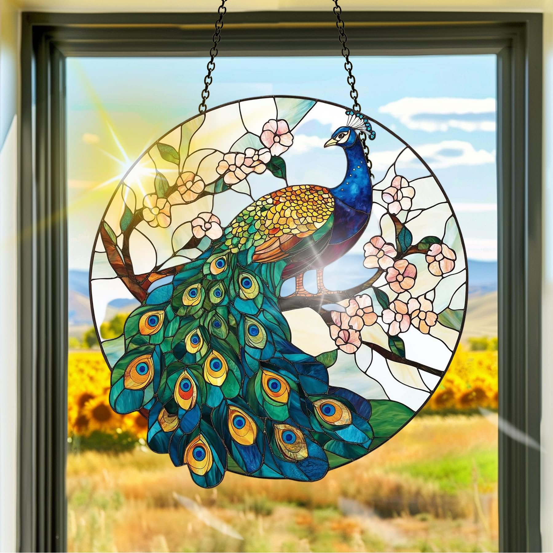 Colorful Acrylic Sun Catcher Peacock Hanging Rainbow Wall Decor for Bedroom Balc