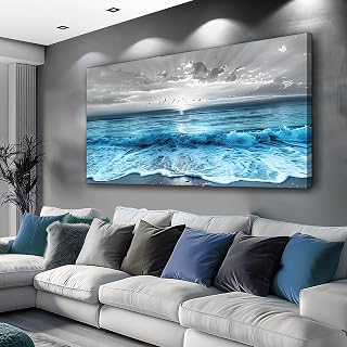 ERQINHUA Large Canvas Wall Decor For Living Room Wall Art For Bedroom Office Dining room Decorations Blue Sea Wave Ocean Paintings Beach Artworks Wall Pictures Modern Inspiration Home Decor 24"X48"