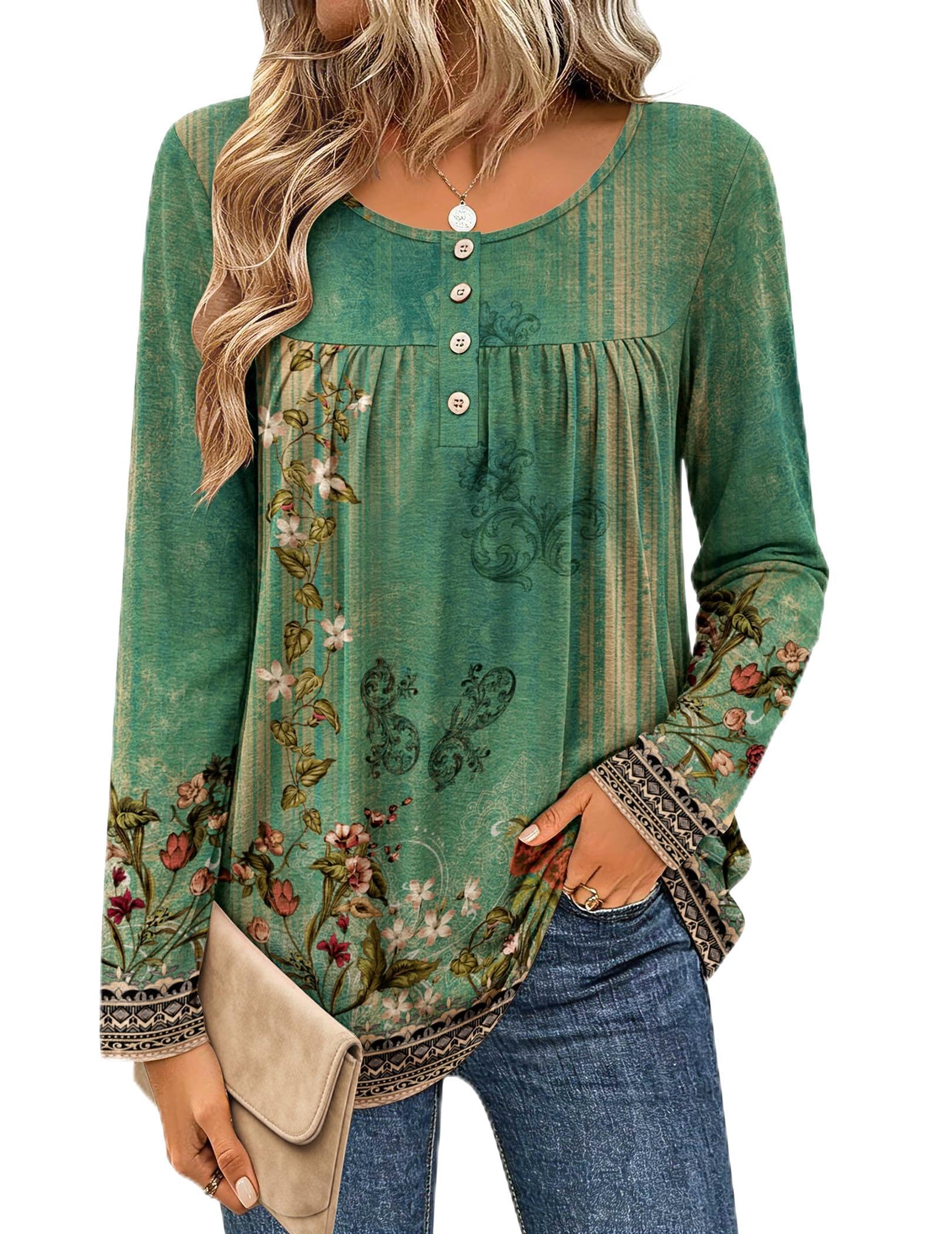Zeagoo Women Autumn Fashion Elegant Casual Blouses Long Sleeve Shirts Pleated Tu