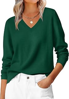 ANRABESS Pull basique à manches longues et col en V pour femme, décontracté, classique, doux, coupe ample
