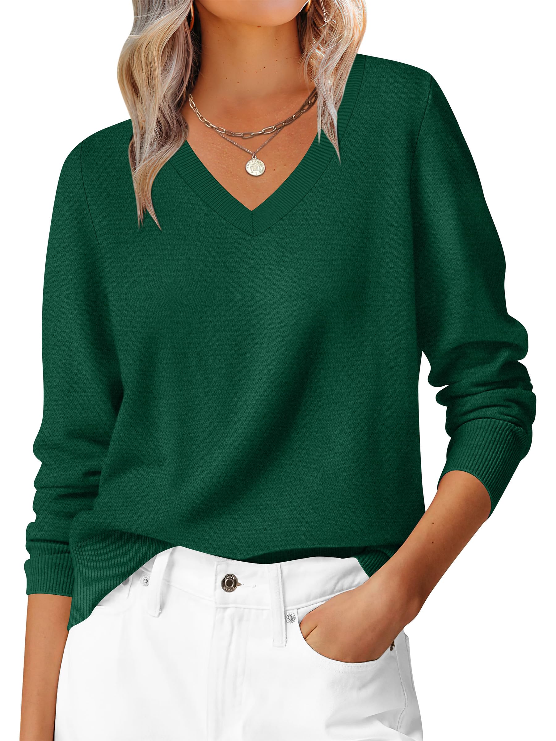 ANRABESS Pull basique à manches longues et col en V pour femme, décontracté, cla