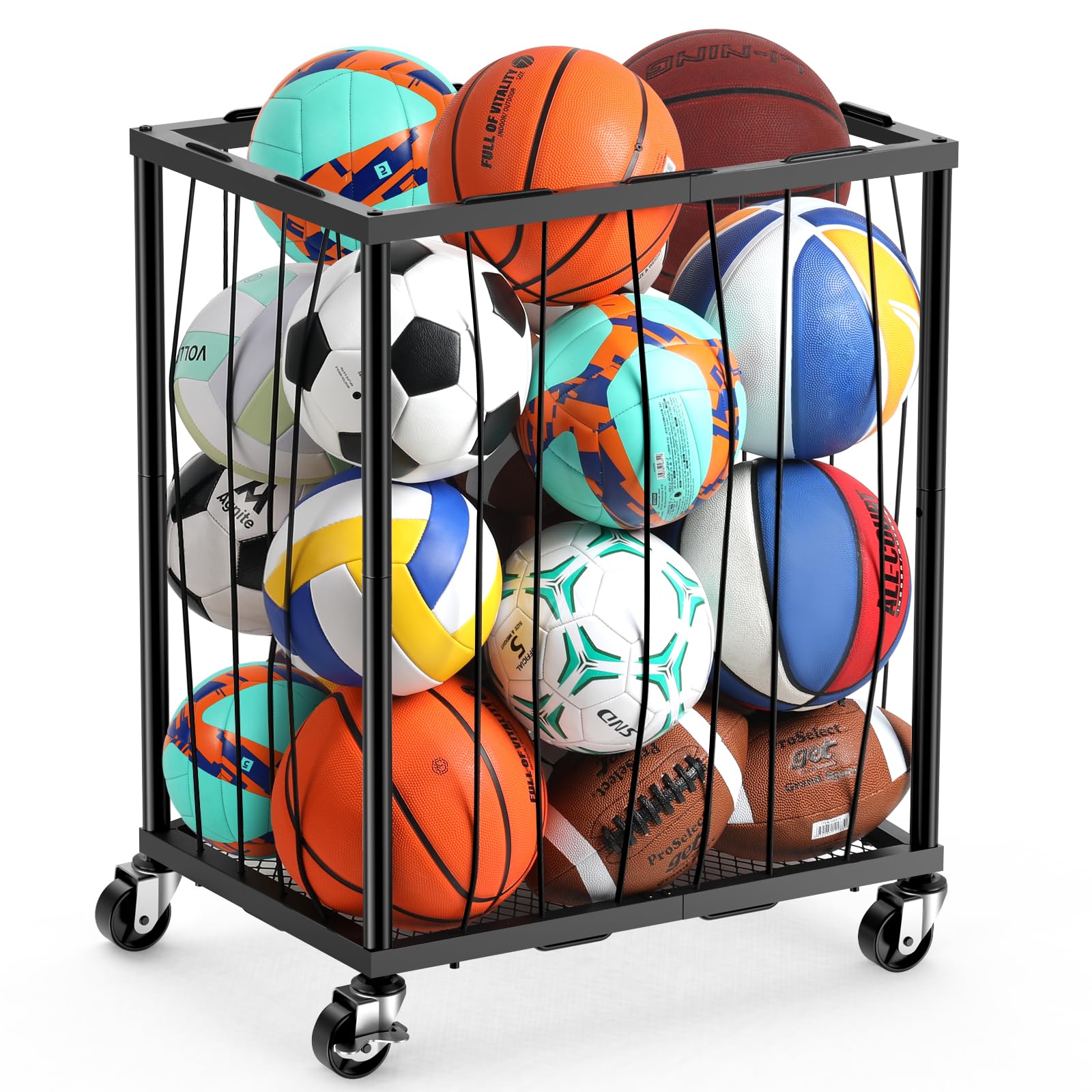 TomCare Garage Ball Storage Rack, Rolling Sports Cart with Lockable Wheels | Ela