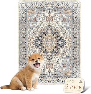 nunubaby Reusable Potty Pads for Dogs for Crates and Floors. Washable Pee Pads for Dogs, Stylish, Non-Slip and Leak-Proof Pee Pads. (Beige/Multi, 18" x24" )