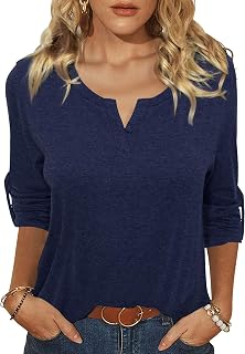 Terecey Women's Long Sleeve V-Neck Loose Fit T-Shirt