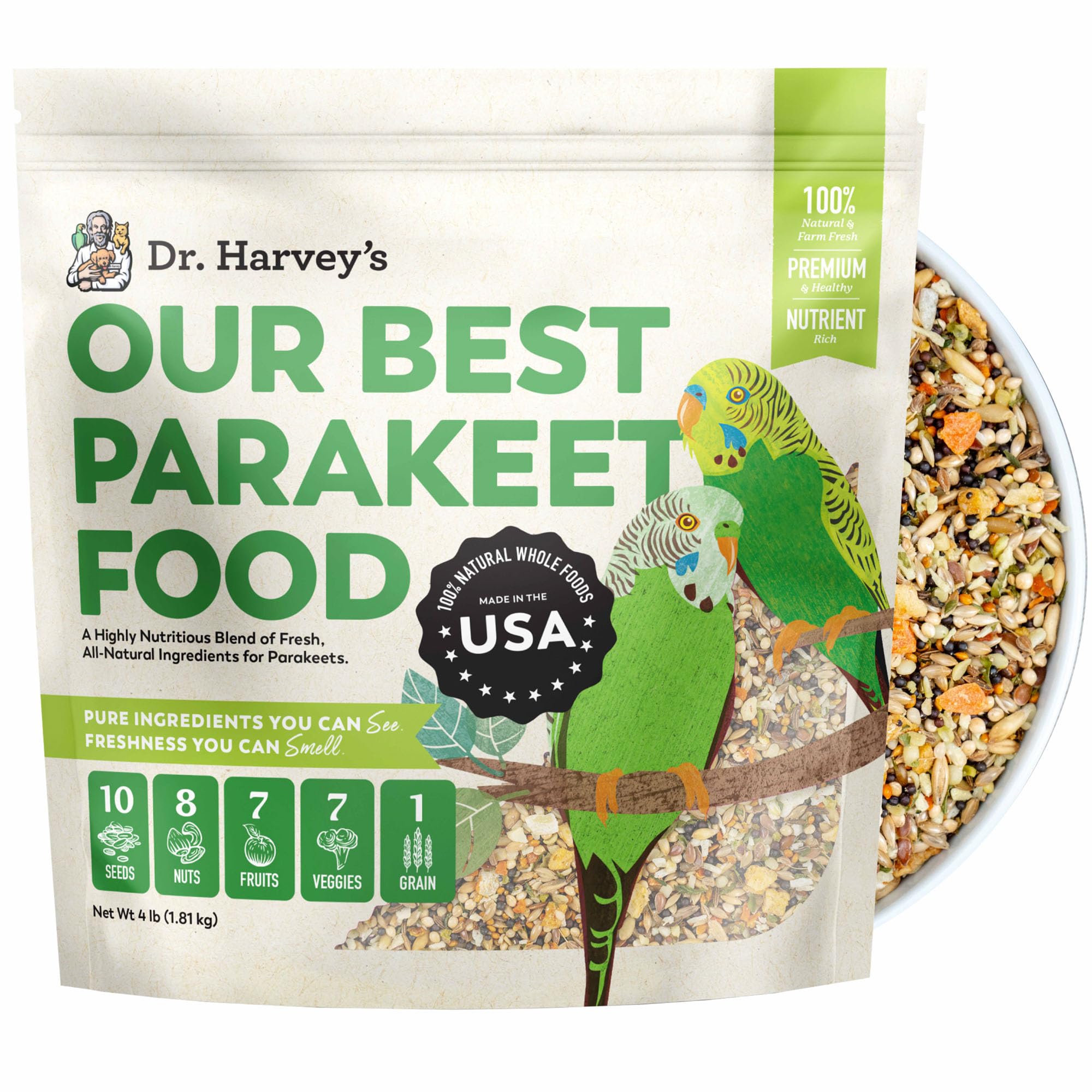 Dr. Harvey's Our Best Parakeet Food, Wholesome Seeds, Nuts, Fruits, and Vegetabl