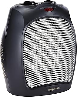 Amazon Basics Ceramic Space Heater, Portable Indoor Heating Solution, With Overheat and Tip-Over Protection, Thermostat, Non-Oscillating, 1500W, 7.52"D x 6.34"W x 9.45"H, Black