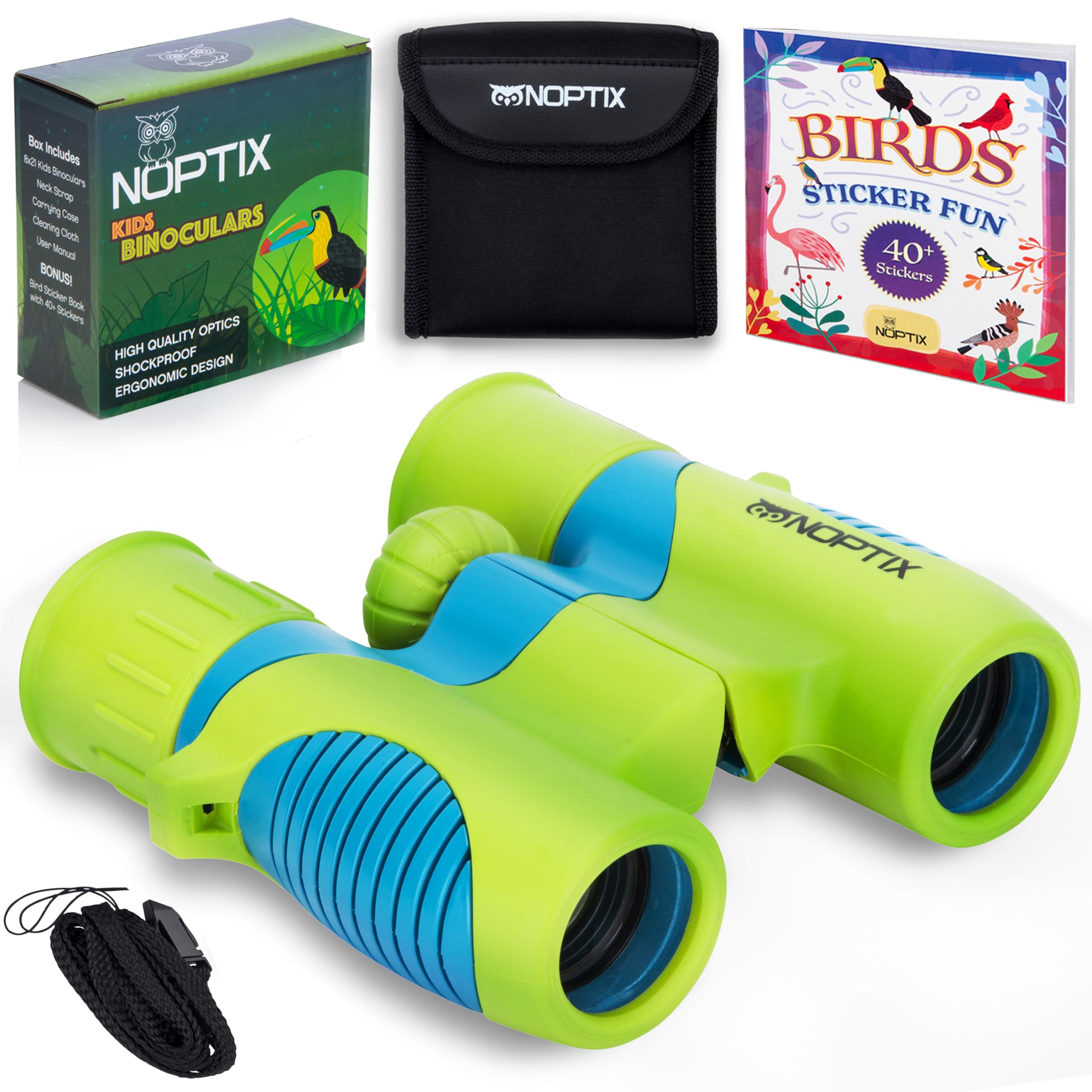 Binoculars for Kids - Vibrant Green Blue - Real Kids Binoculars Ages 4-8 | Real 