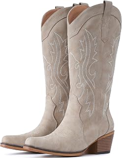 IUV Cowboy Boots For Women Western Cowgirl Boots Mid Calf Snip Toe