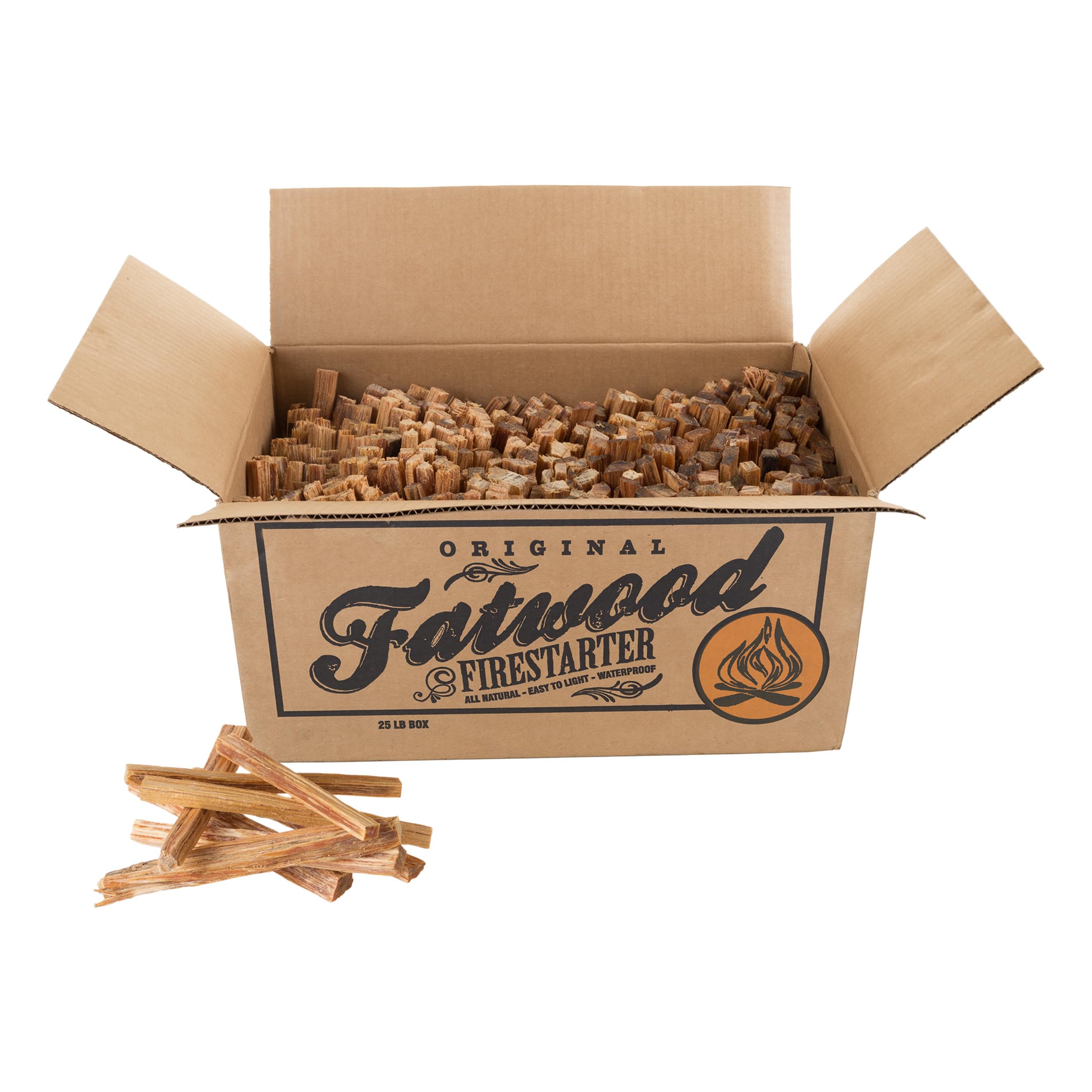 Fatwood Fire Starter Sticks 25lb Box - Indoor or Outdoor 100% All Natural Pine F
