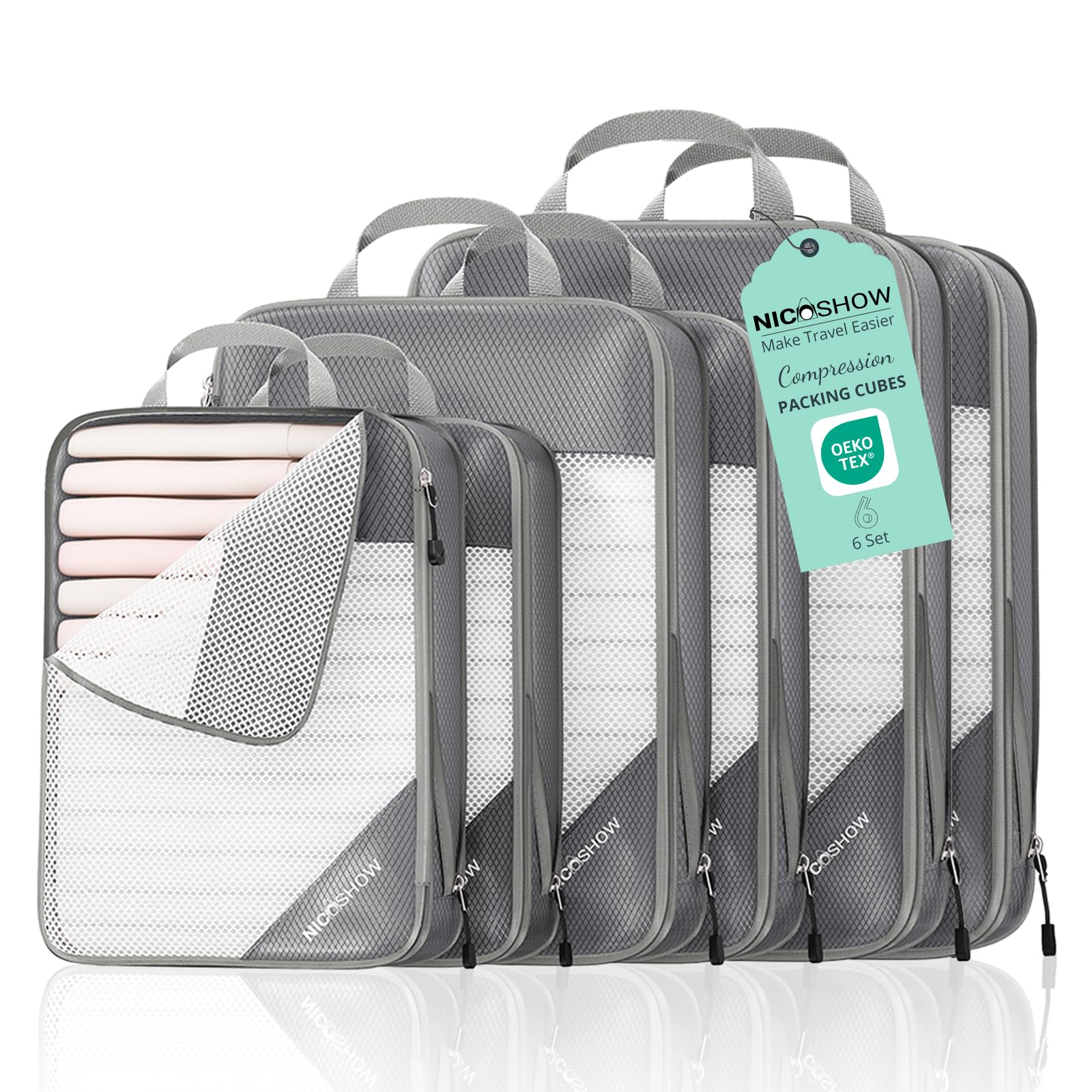NICOSHOW 6 Set Compression Packing Cubes, Compressible Travel Packing Cubes Trav