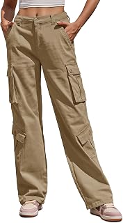 ZMPSIISA Cargo Pants Women High Waisted Wide Leg Trousers 8 Pockets