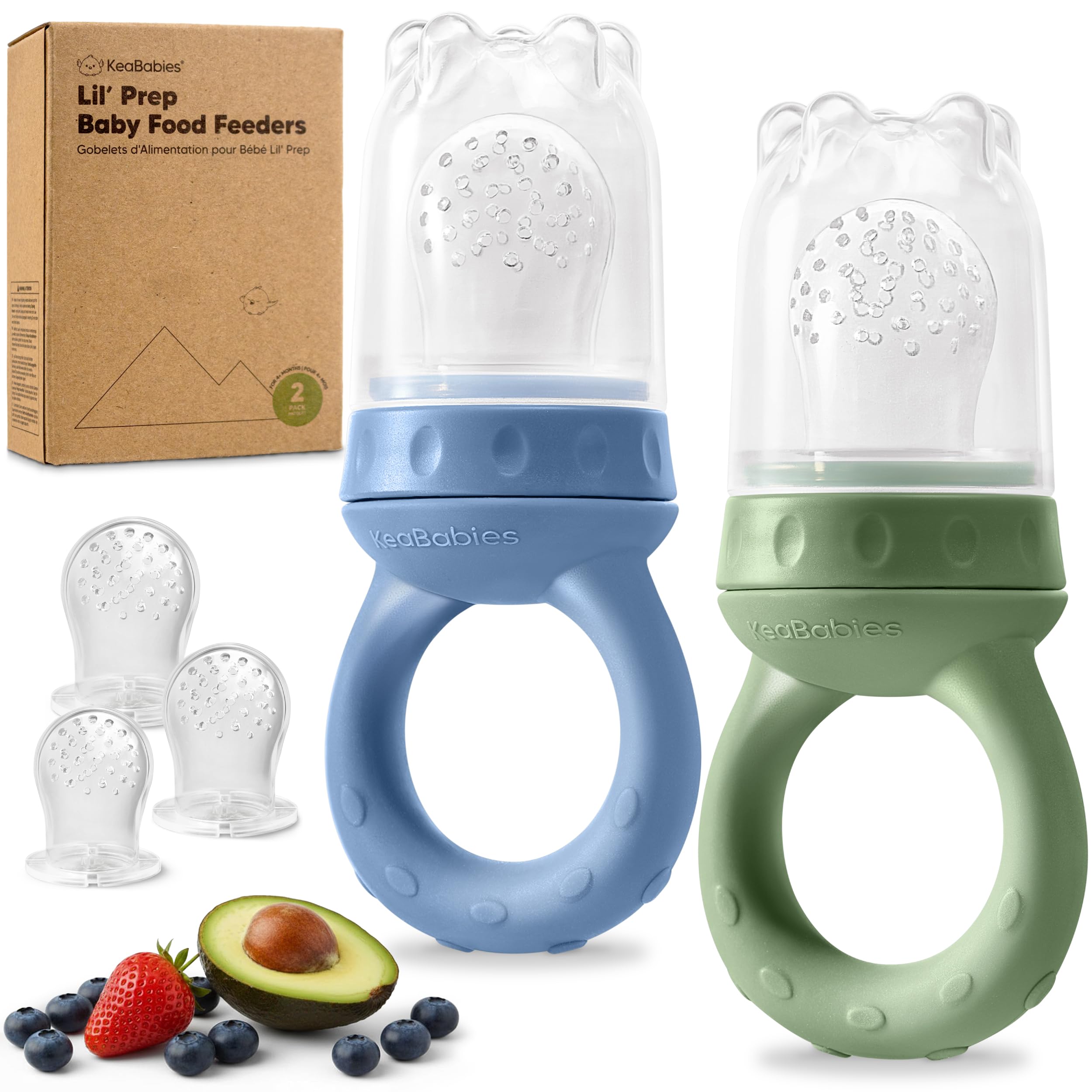 KeaBabies Baby Fruit Feeder 2pk, Silicone Baby Food Feeder (Slate) | Babies 6-12