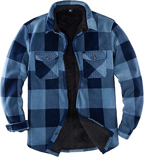 ZENTHACE Men's Warm Sherpa Lined Fleece Plaid Flannel Shirt Jacket(All Sherpa Fleece Lined)