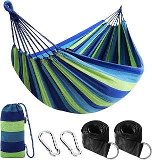ANYOO Cotton Camping Hammock Portable with Tree Straps Holds 660lbs | Breathable Weave,Hanging Sturdy Hammocks with Carry Bag, Easy Storage,Outdoor/Indoor Garden Patio Backyard