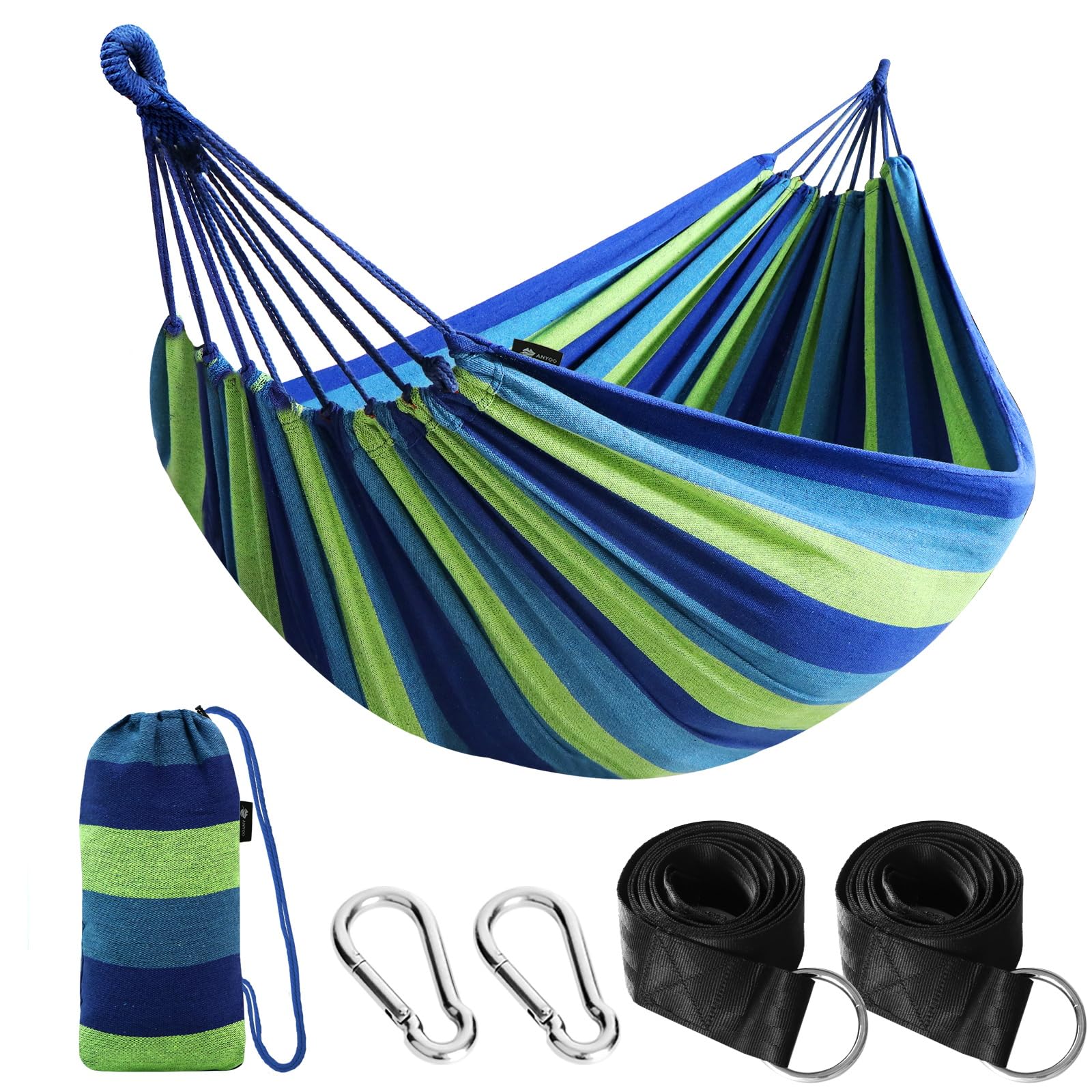 ANYOO Cotton Camping Hammock Portable with Tree Straps Holds 660lbs | Breathable