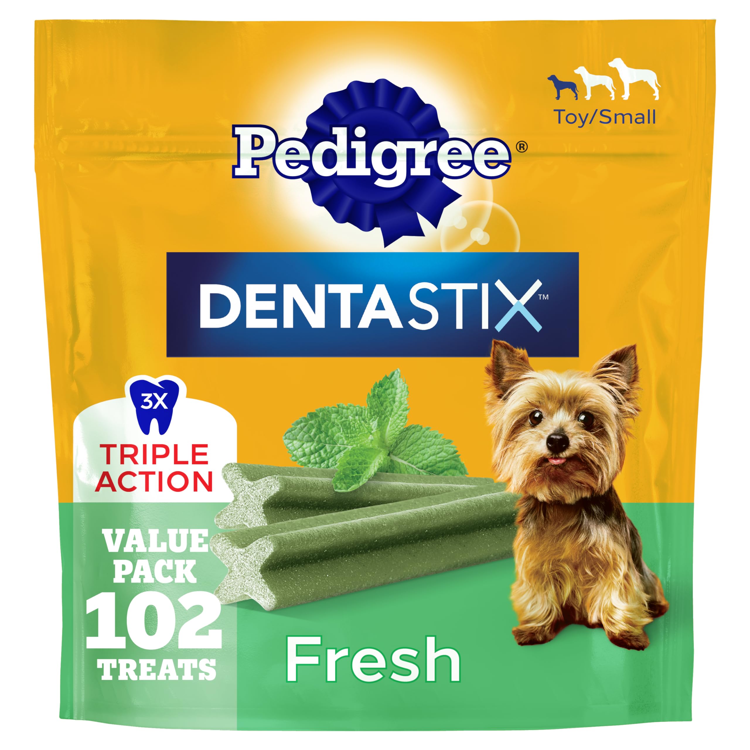 Pedigree Dentastix Small & Toy Breed Dental Dog Treats, Fresh, 102 Count | Tripl
