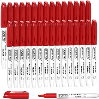 Shuttle Art Permanent Markers, 30 Pack Red Permanent Marker set,Fine Point, Works on Plastic,Wood,Stone,Metal and Glass for Doodling, Marking…