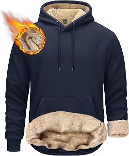 KEFITEVD Mens Hoodies Fleece Lined Thermal Sherpa Hoody Winter Warm Thick