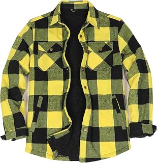 ZENTHACE Men's Sherpa Lined Flannel Shirt Jacket,Long Sleeve Brushed Flannel Shacket Jackets,Push Button