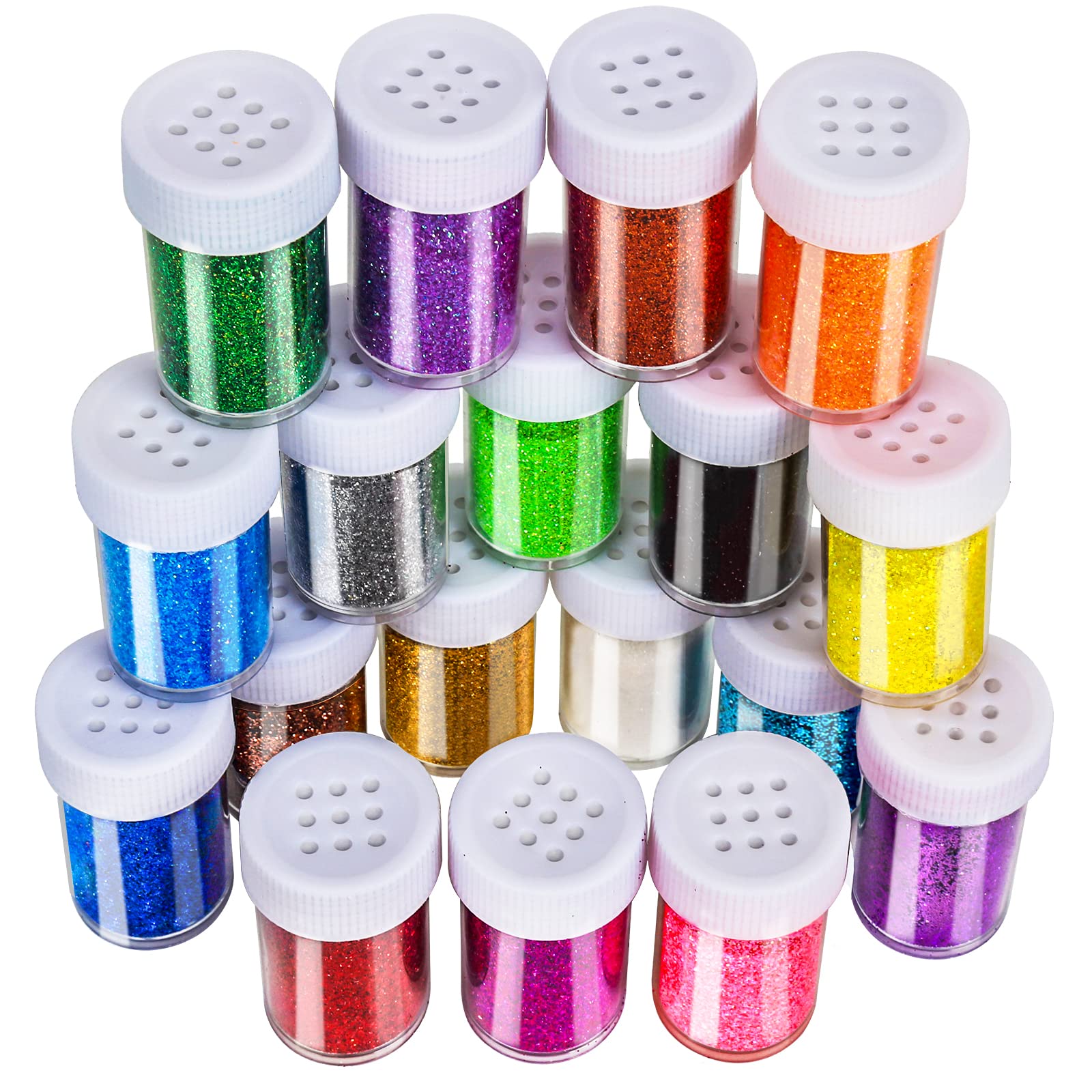 LEOBRO Glitter, 18 Pack Fine Glitter, Craft Glitter Powder Shake Jar, Multi Asso