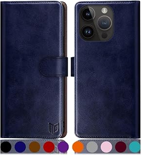 SUANPOT Design for iPhone 15 Pro 6.1" Kickstand Protective Wallet case with RFID Credit Card Holder,Flip Folio Book PU Leather Shockproof Cover Women Men for Apple 15Pro Phone case Blue