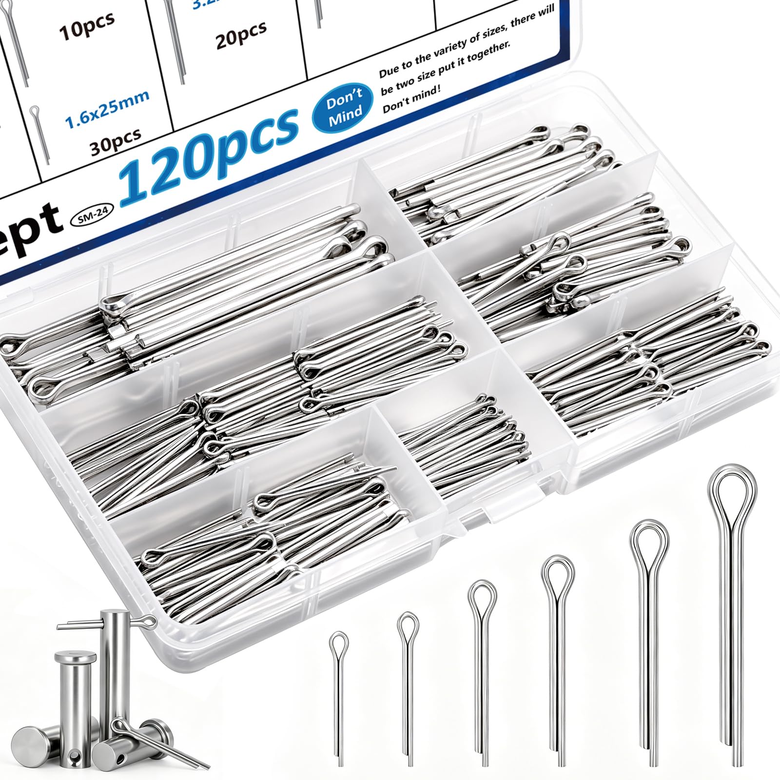 Seept 120Pcs Cotter Pins 304 Stainless Steel Cotter Pins Assortment Kit Tractor 