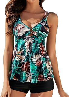 Genfien Women's Two Strap Top Tankini Sets