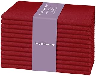 PurpleEssences Cloth Dinner Napkins 18x18 in Set of 12 - Red