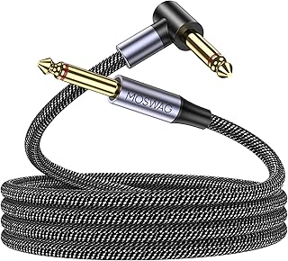 MOSWAG Guitar Cable 10 Ft, 1/4 Inch TS Right Angle Instrument Cable | Electric Guitar Cord, Pure oxygen free copper, Amp Cord Compatible with Electric Guitar, Bass, Amplifier Speakers