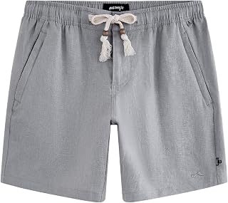 maamgic Pantaloncini da uomo in 100% lino, casual, con coulisse, elastico in vita, traspiranti, estivi, per vacanze al mare, con tasche