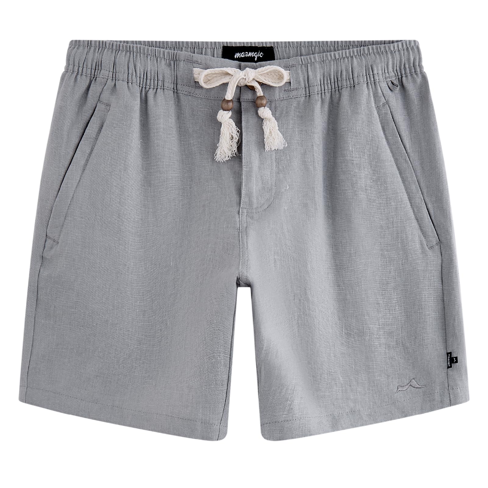 maamgic Pantaloncini da uomo in 100% lino, casual, con coulisse, elastico in vit