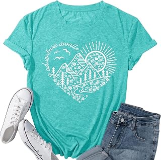 Jorlyen Women Adventure Awaits Outdoor Shirt Nature Hike Lake Life Outfit