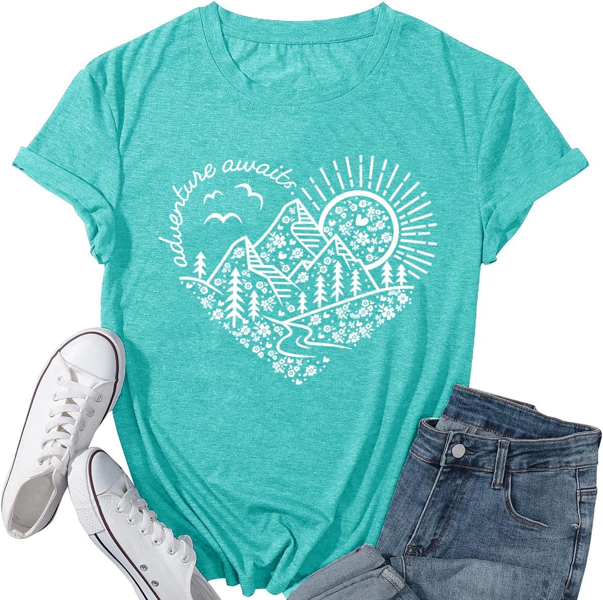 Jorlyen Women Adventure Awaits Outdoor Shirt Nature Hike Lake Life Outfit