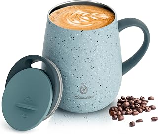 Ideus 16 oz Insulated Coffee Mug with Lid and Handle (Eggshell Blue)