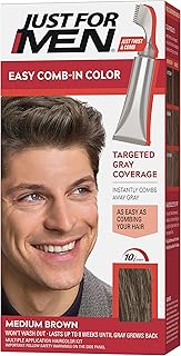 JUST FOR MEN Easy Comb-In Color, No-Mix, Medium Brown A-35 (1 Pack) | Easy Comb-In Color medium brown patented no-mix formula instantly combs away gray. Targeted gray coverage. Easy application.