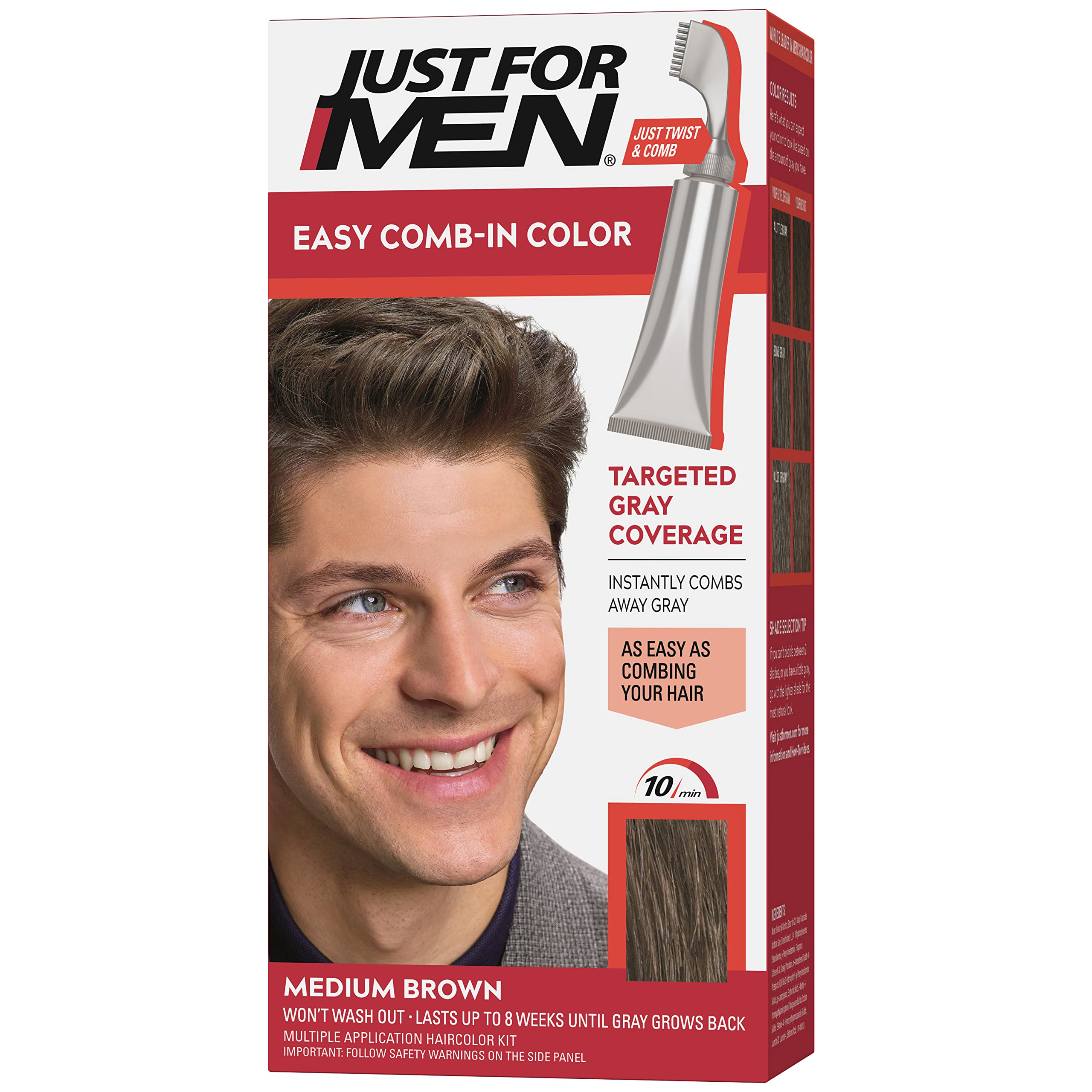 JUST FOR MEN Easy Comb-In Color, No-Mix, Medium Brown A-35 (1 Pack) | Easy Comb-