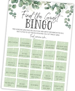 Find the Guest Bingo Game – 20 A5 Wedding Icebreaker Cards, Eucalyptus | 20 A5 guest bingo cards – wedding, hen party or baby shower icebreaker